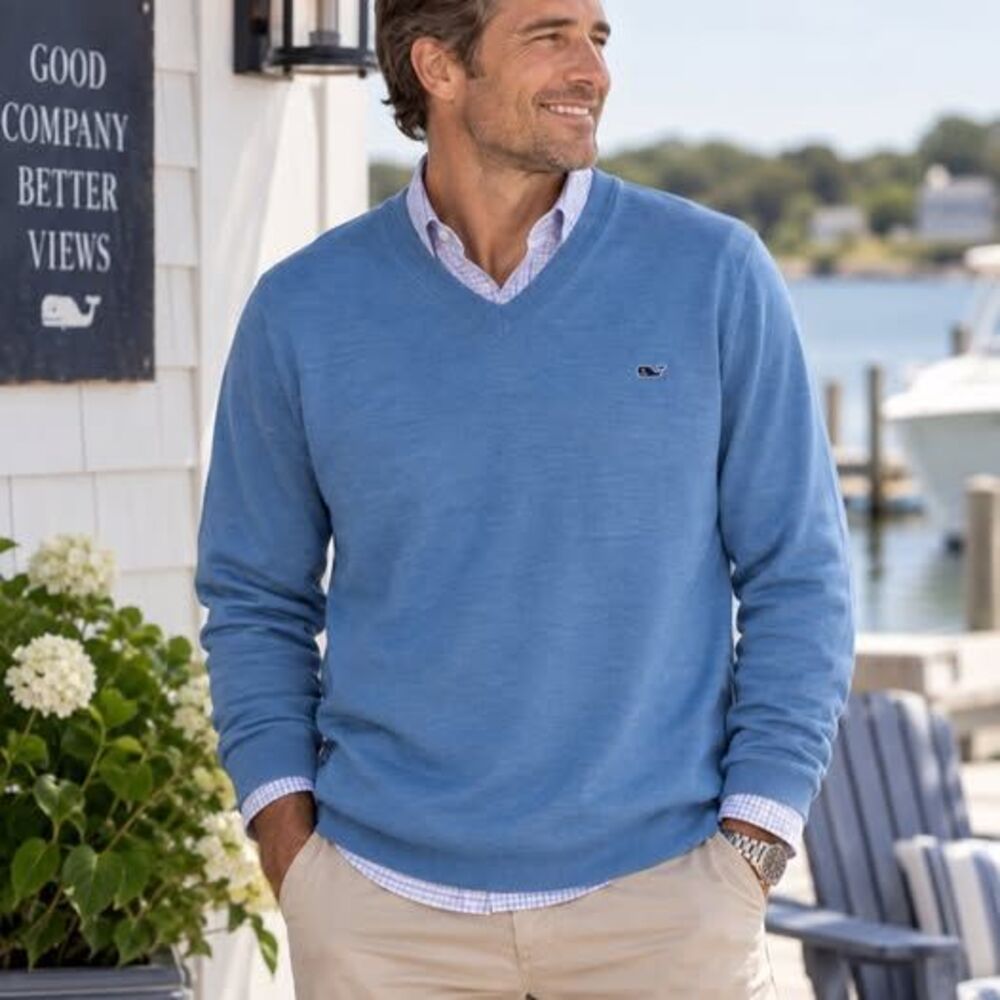 Vineyard Vines Men's Merino V-Neck Sweater - Blue, 2XL, MINT